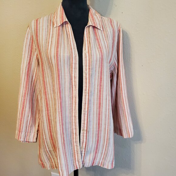 JM Collection Top Button Down 3/4 Sleeve 100% Linen Women's Blouse Size 14. - Picture 5 of 13